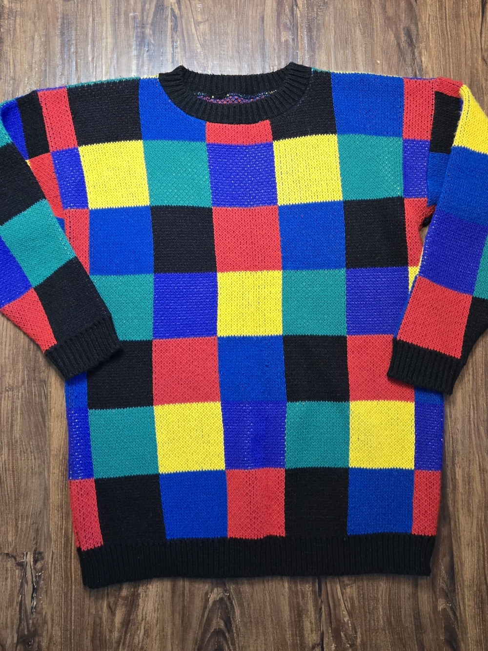 Vintage Jacquard-knit Colorful multi-patterned geometric crewneck Reversable